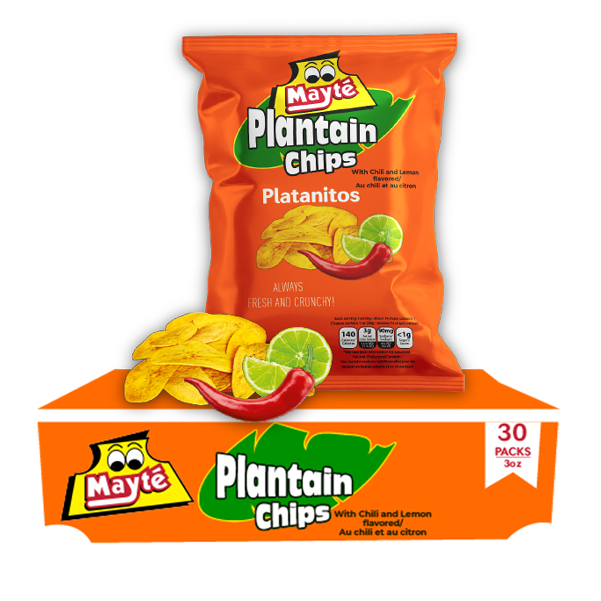 Chile-Lemon Plantain Chips - 30 packs 3oz – mayteplantainchips